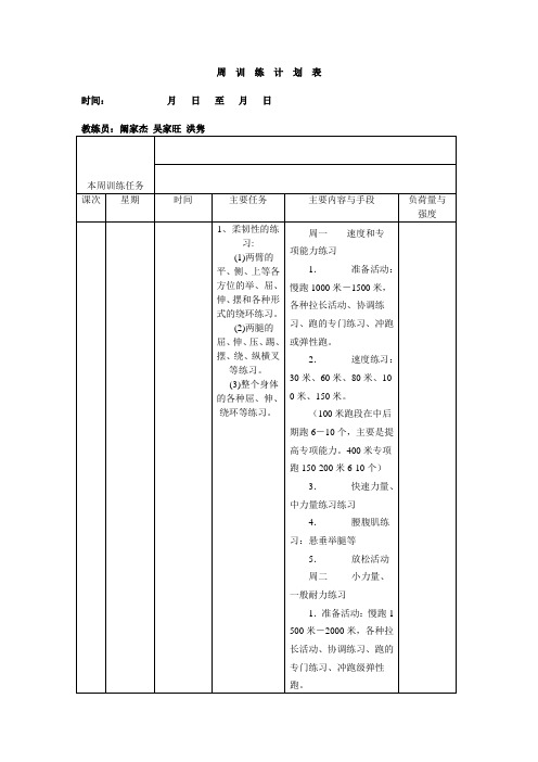 周训练计划表