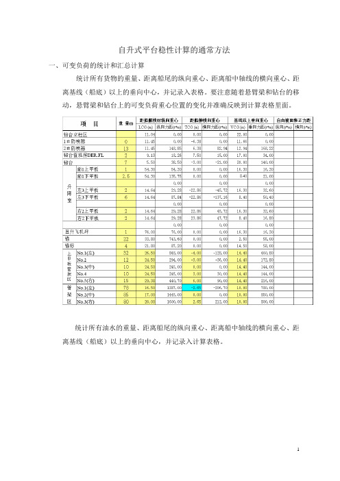 船舶自升式平台稳性计算的通常方法  稳性计算