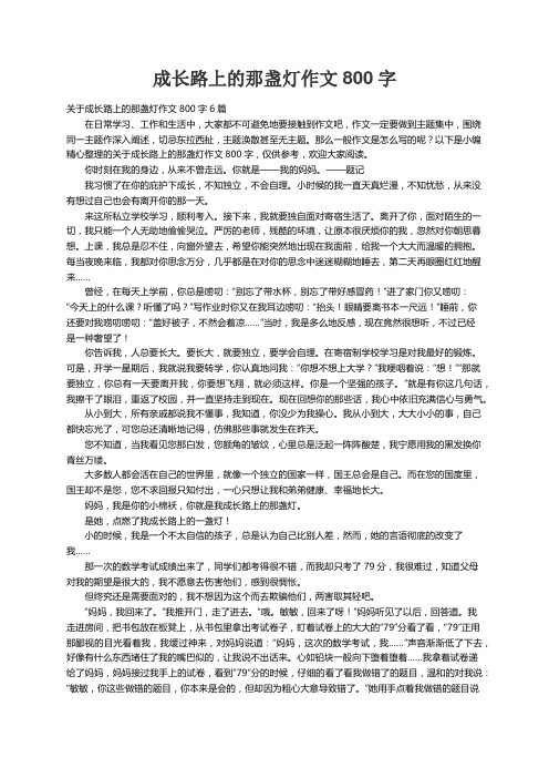 关于成长路上的那盏灯作文800字6篇