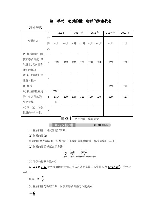 (浙江选考)2021版高考化学一轮复习专题1化学家眼中的物质世界2第二单元物质的量物质的聚集状态教学案