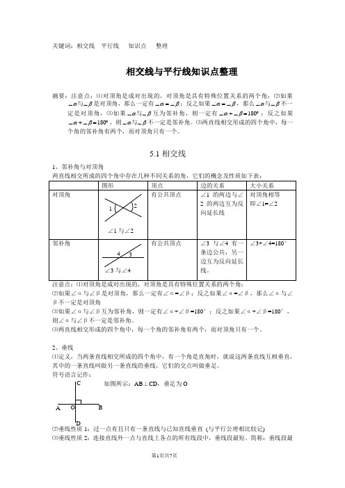(完整word版)第五章相交线与平行线知识点整理,推荐文档