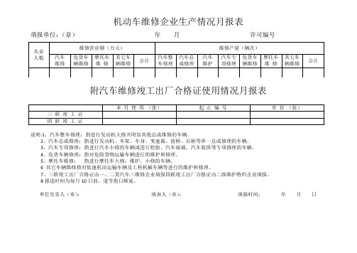 机动车维修企业生产情况月报表