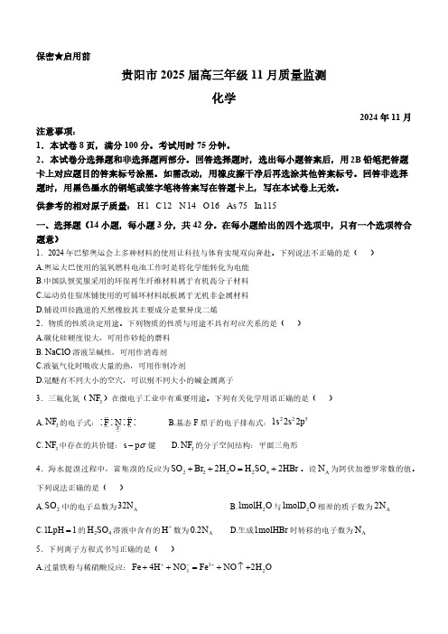 贵州省贵阳市2024-2025学年高三上学期11月质量监测化学试题(含答案)