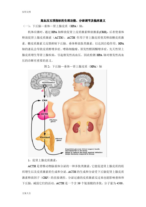 高血压五项指标地生理功能、分泌调节及临床意义