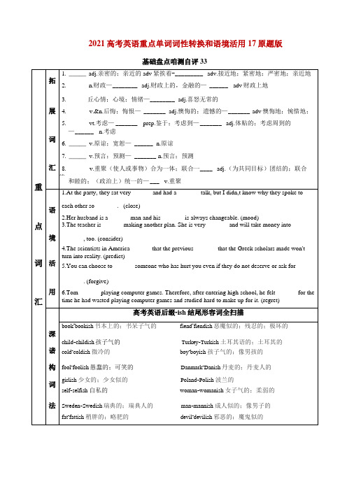 2021高考英语重点单词词性转换和语境活用17原题版