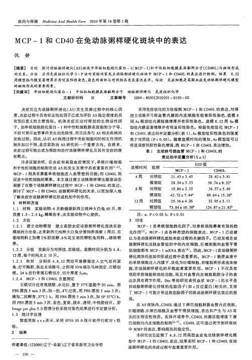 MCP-1和CD40在兔动脉粥样硬化斑块中的表达