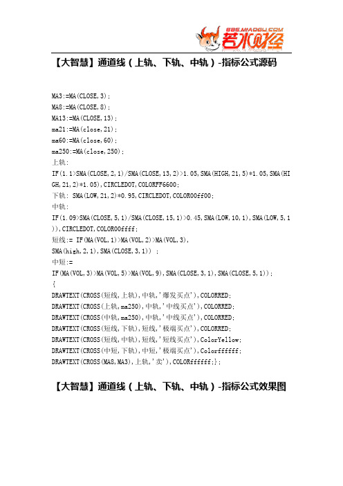 【股票指标公式下载】-【大智慧】通道线(上轨、下轨、中轨)