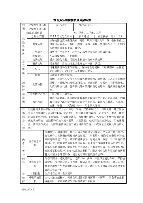 混合芳烃理化性质及危险特性