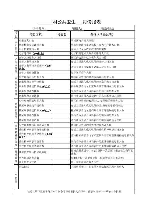 村级公共卫生月报表