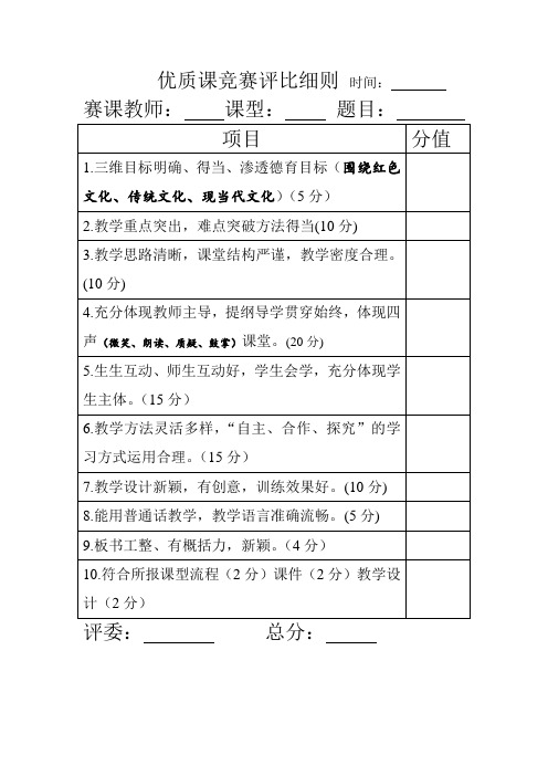 优质课竞赛评比细则