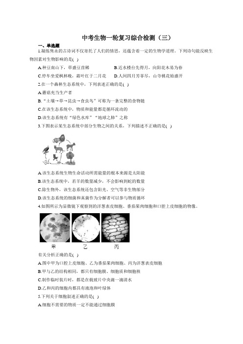 中考生物一轮复习综合检测(三)(有答案)