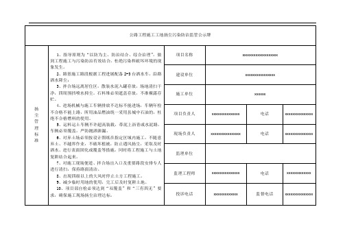 公路工程施工工地扬尘污染防治监管公示牌