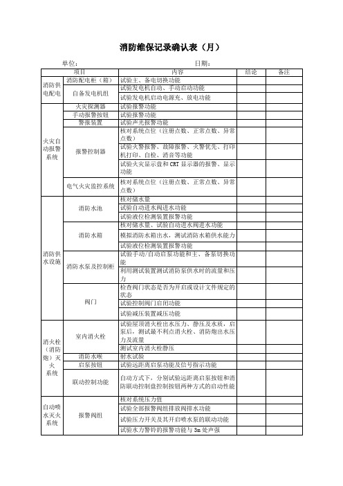 消防维保记录确认表(月)