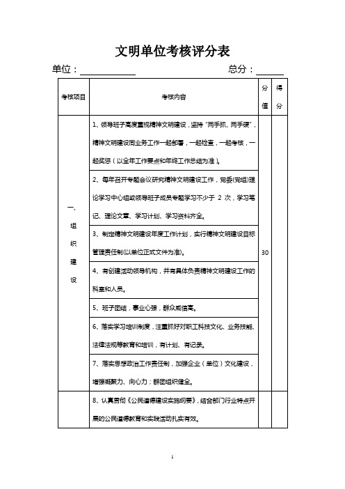 文明单位考核评分表