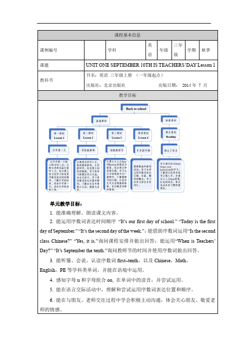 三上(北京版)UNIT ONE SEPTEMBER 10TH IS T -lesson1-