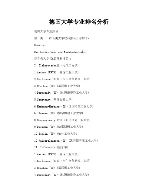 德国大学专业排名分析