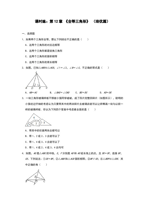 人教版八年级数学上册课时练：第12章 《全等三角形》 (培优篇)