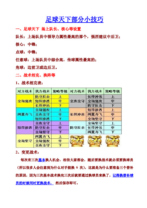 足球天下场上队长等设置以及换阵型训练特技等