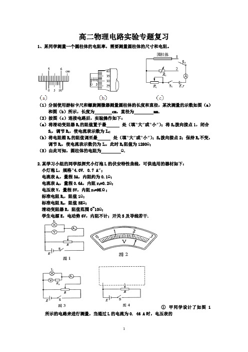 高二物理电路实验专题及参考答案