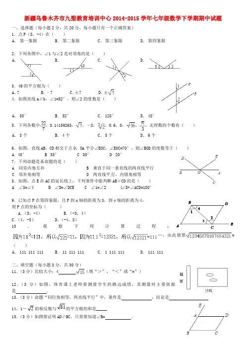 新疆乌鲁木齐市九圣教育培训中心七年级数学下学期期中试题 (新版)新人教版