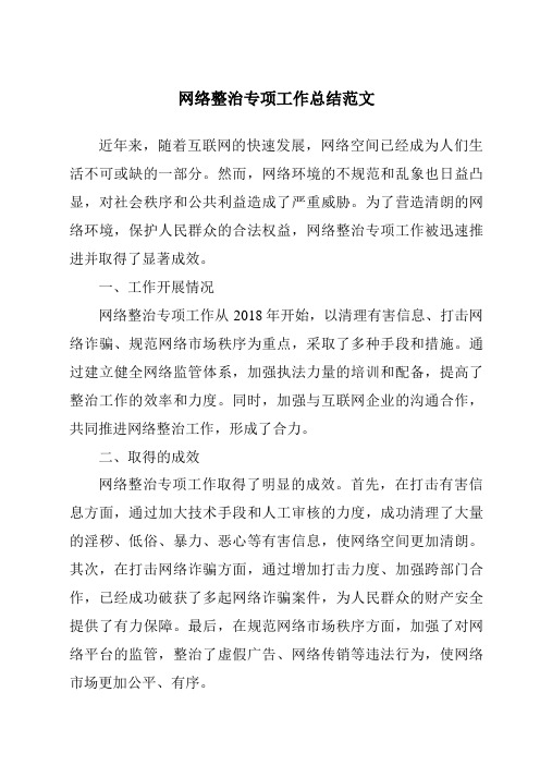 网络整治专项工作总结范文