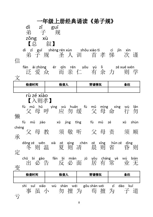 一年级弟子规全文带拼音-一年级的弟子规全文