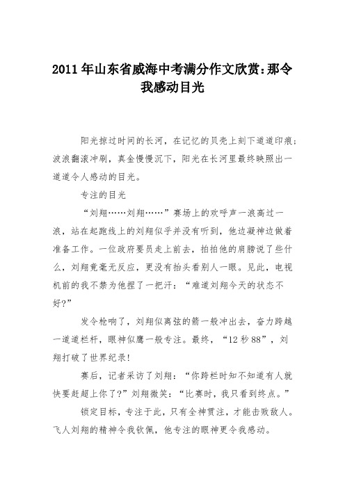 2011年山东省威海中考满分作文欣赏：那令我感动目光