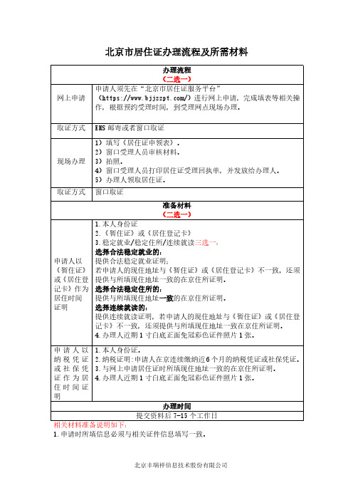 北京居住证办理流程PDF