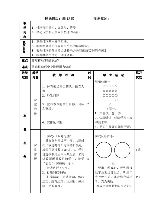 软式排球移动正面双手垫球教案