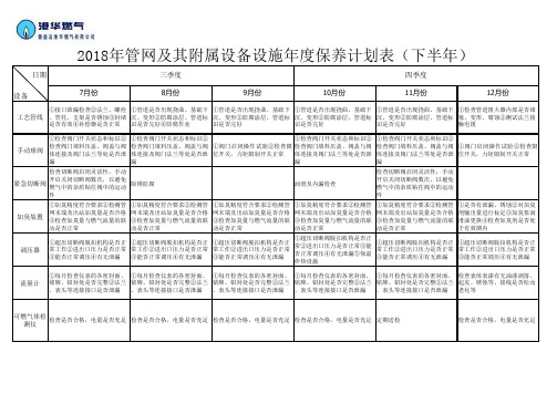 2018年管网及其附属设备设施年度维护计划表(半年完整版)