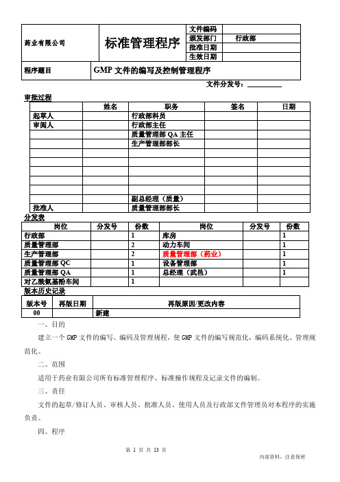 GMP文件的编写及控制管理程序111