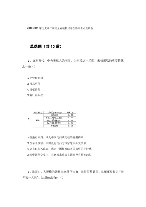 2018-2019年历史浙江高考全真模拟试卷含答案考点及解析76