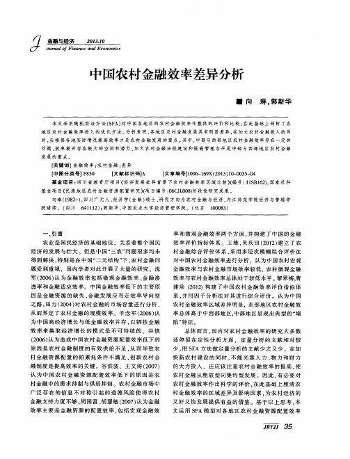 中国农村金融效率差异分析