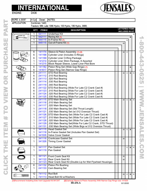 国际发动机D436的升级套件说明书