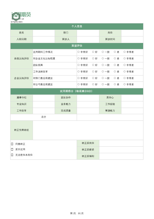 试用期员工转正面谈表