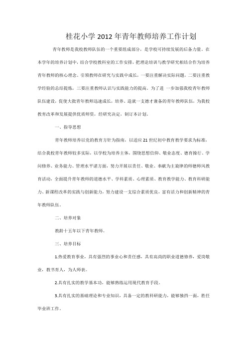 桂花小学2009年青年教师培养工作计划