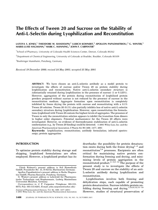 The effects of Tween 20 and sucrose on the stability of anti-L-selectin during lyophilization