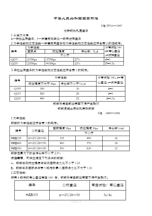 钢筋主要技术参数