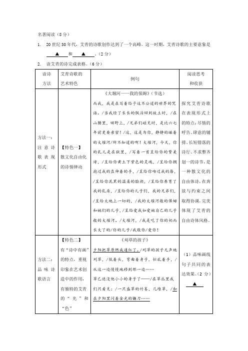 名著阅读《艾青诗选》阅读答案