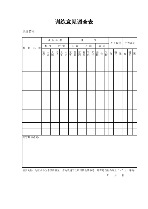 训练意见调查表