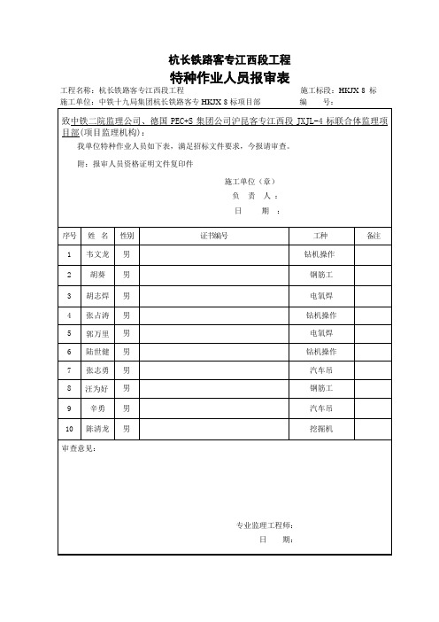 特种作业人员报审表