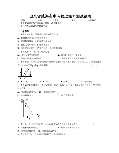 最新山东省威海市中考物理能力测试试卷及解析