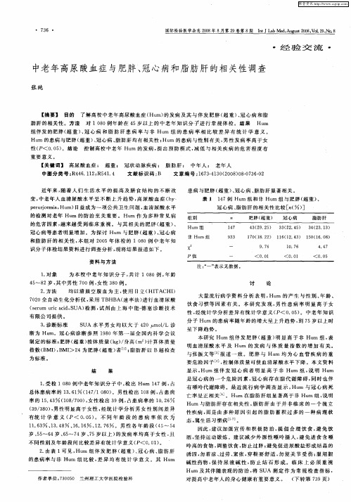 中老年高尿酸血症与肥胖、冠心病和脂肪肝的相关性调查