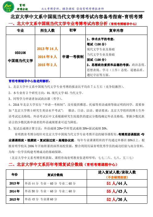 北京大学中国现当代文学专业考博