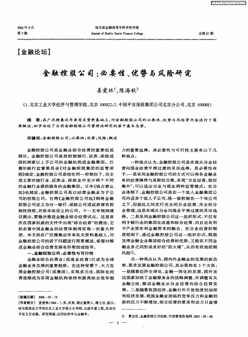 金融控股公司：必要性、优势与风险研究