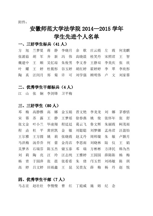 安徽师范大学法学院2014-2015学年先进个人