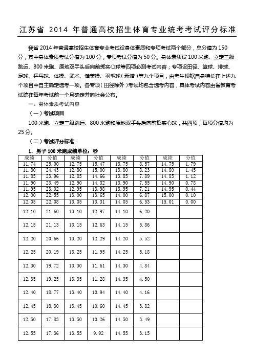 江苏体育高考方法评分标准