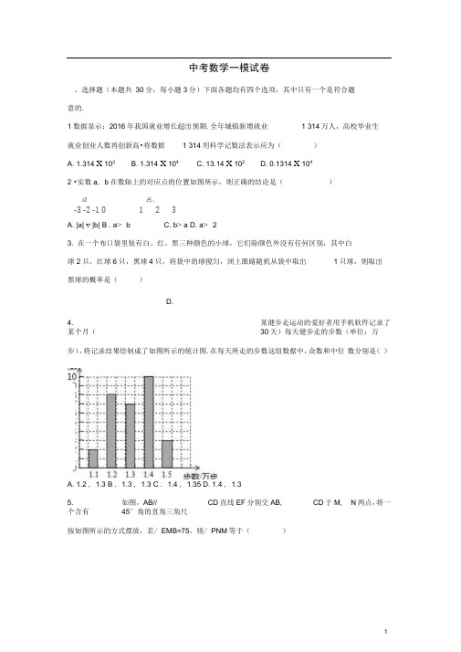 北京市东城区中考数学一模试卷(含解析)