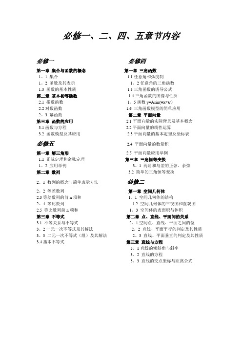 人教版高一数学必修一至必修五教材目录