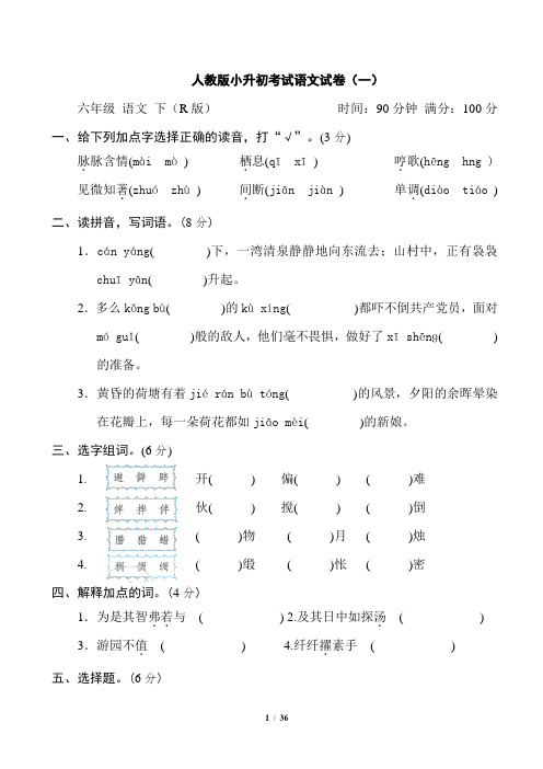 重点中学小升初考试语文试卷及参考答案(人教版—4套)